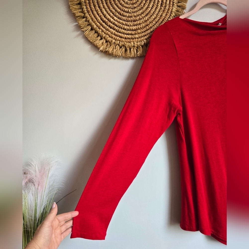 Banana Republic New Red Luxe Wool Blend Asymmetrical Draped Top Blouse SZ XL - Picture 4 of 12